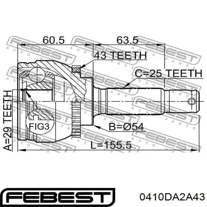 0410-DA2A43 Febest junta homocinética exterior delantera