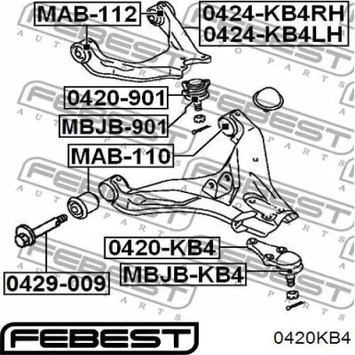 0420-KB4 Febest rótula de suspensión inferior