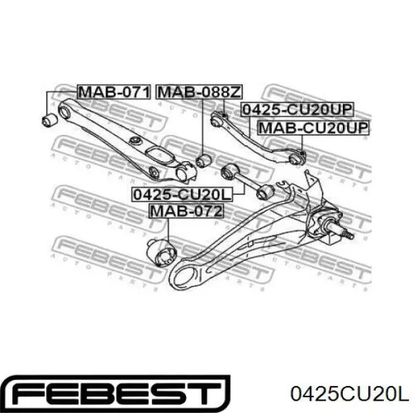 0425-CU20L Febest barra transversal de suspensión trasera