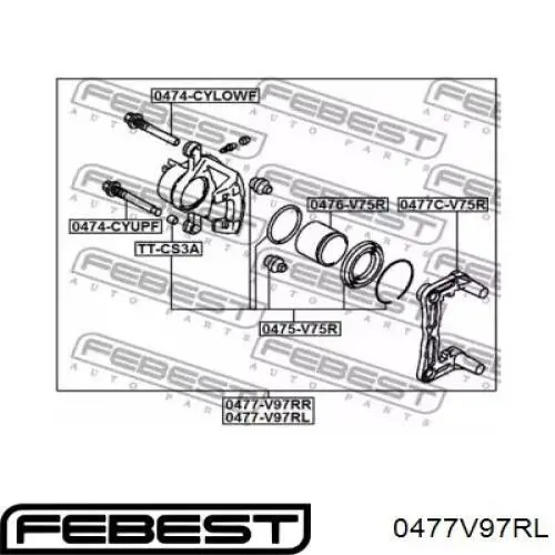 0477-V97RL Febest pinza de freno trasera izquierda