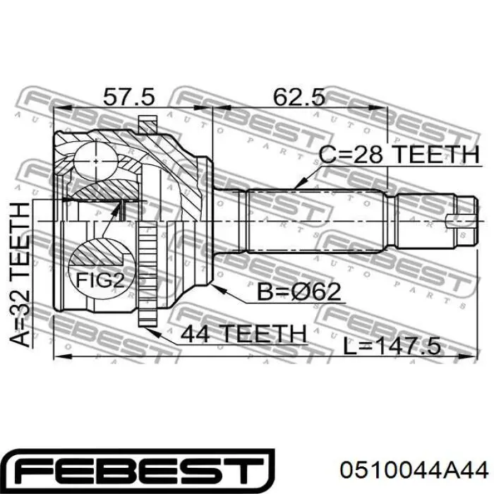 0510-044A44 Febest junta homocinética exterior delantera