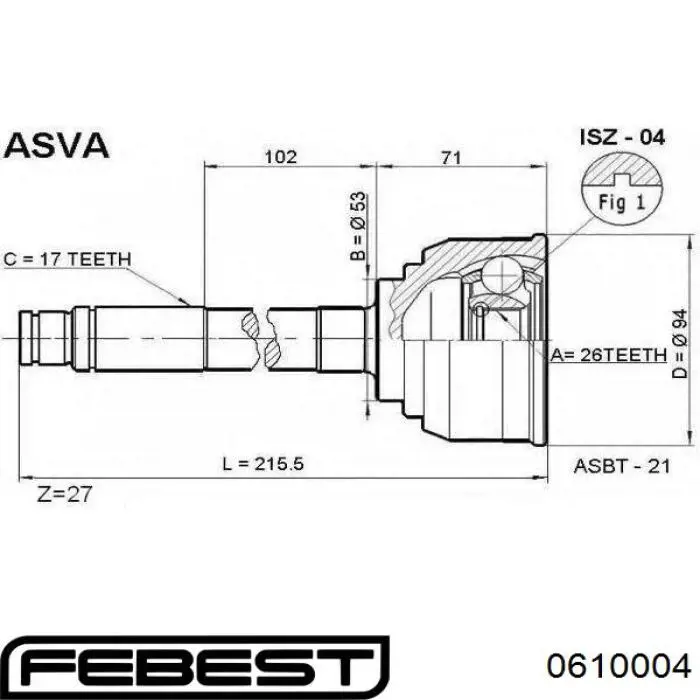 0610004 Febest junta homocinética exterior delantera