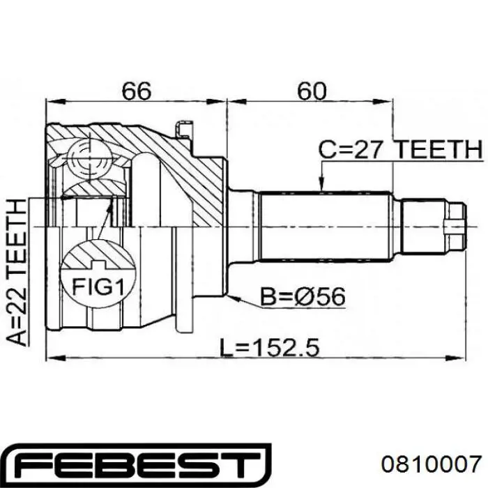 0810-007 Febest junta homocinética exterior delantera