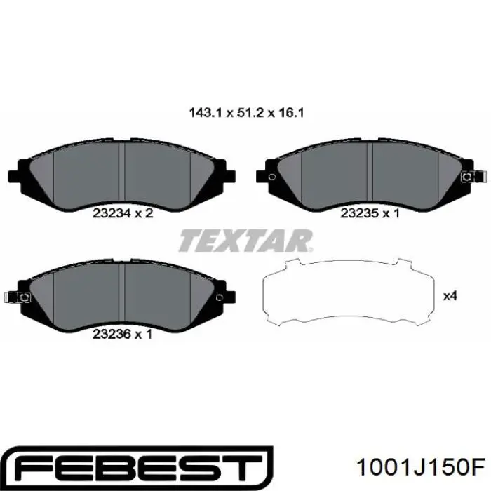 1001-J150F Febest pastillas de freno delanteras