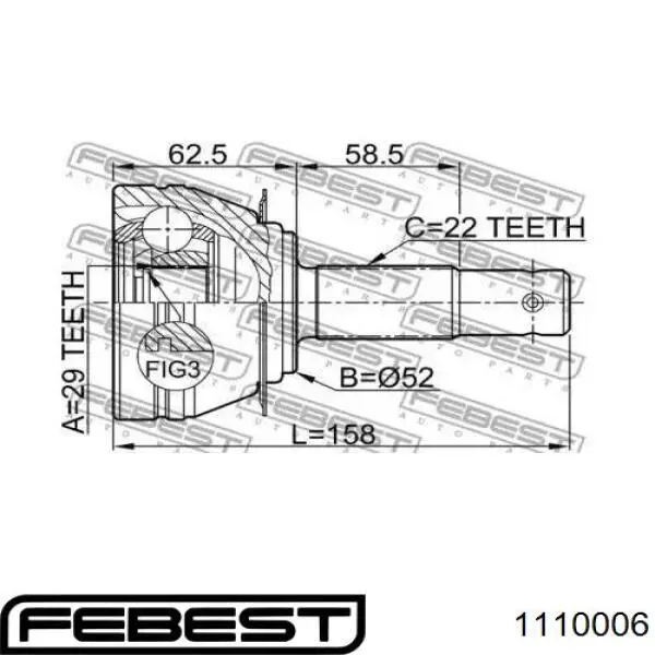 1110006 Febest junta homocinética exterior delantera