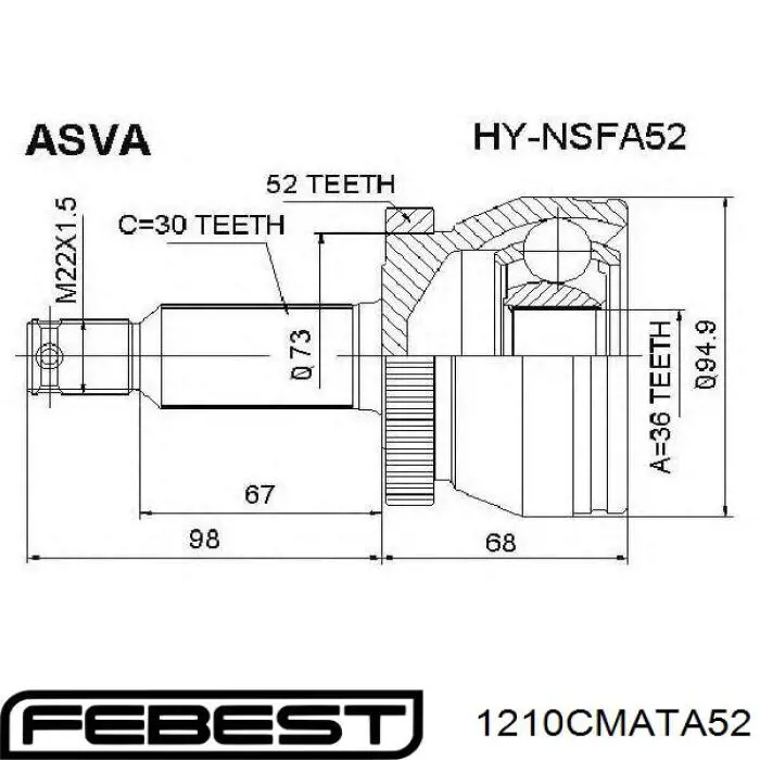 1210-CMATA52 Febest junta homocinética exterior delantera