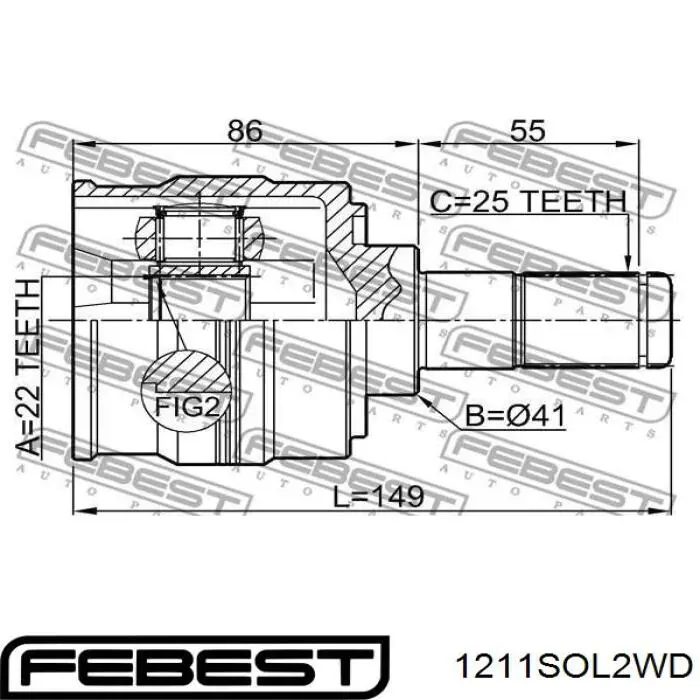 1211-SOL2WD Febest junta homocinética interior delantera izquierda