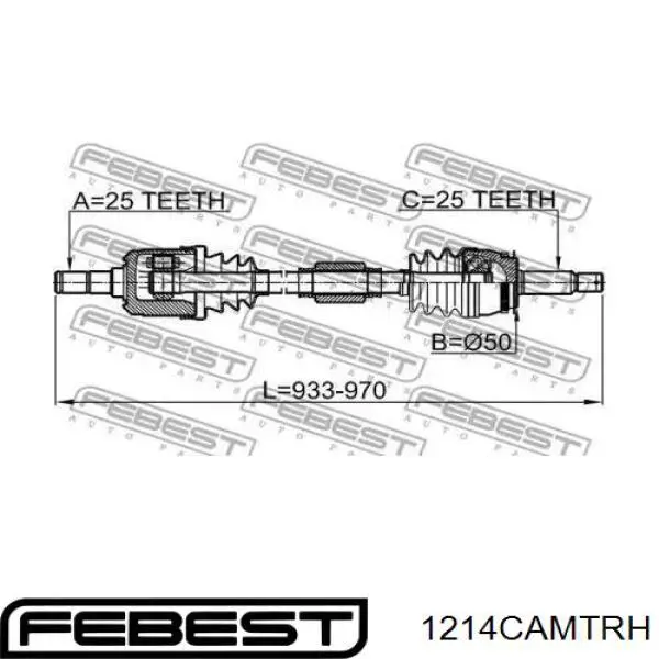 1214-CAMTRH Febest árbol de transmisión delantero derecho