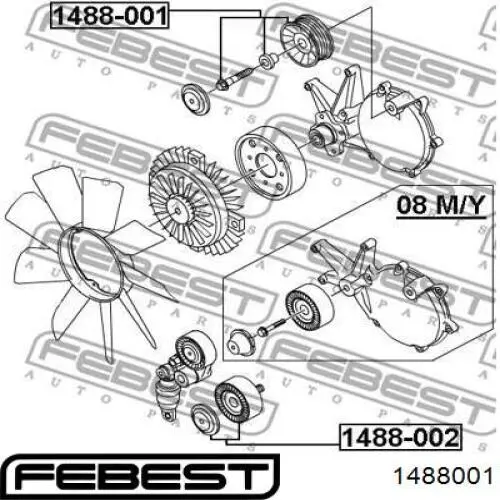 1488001 Febest polea inversión / guía, correa poli v