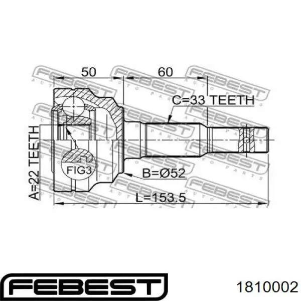 1810-002 Febest junta homocinética exterior delantera