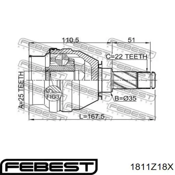 1811-Z18X Febest junta homocinética interior delantera