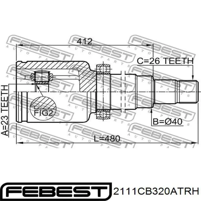 2111-CB320ATRH Febest junta homocinética interior delantera derecha