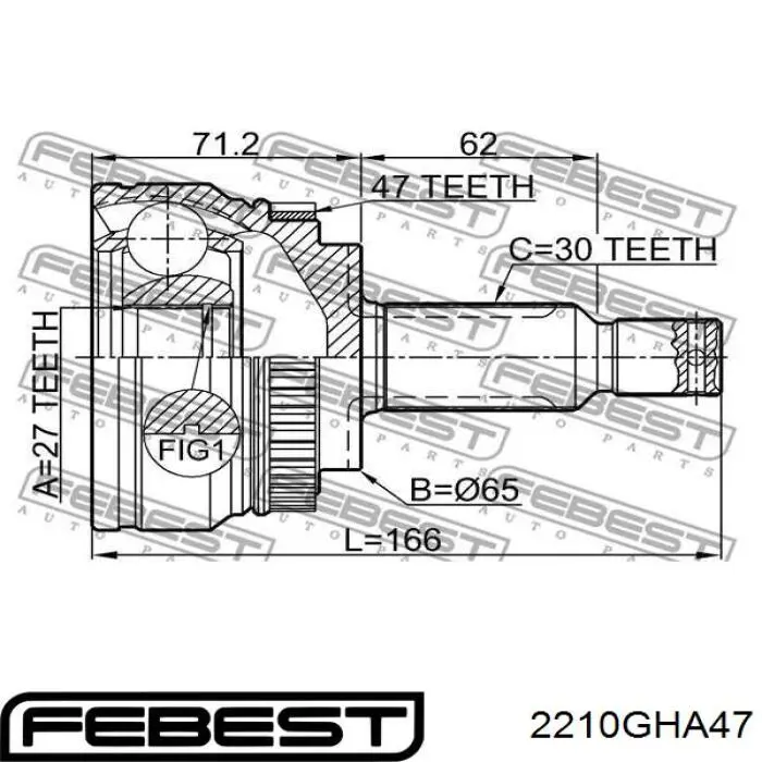 2210-GHA47 Febest junta homocinética exterior delantera