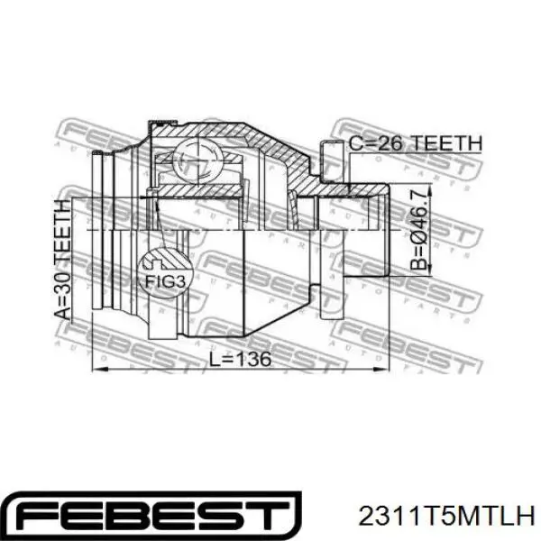 2311-T5MTLH Febest junta homocinética interior delantera izquierda