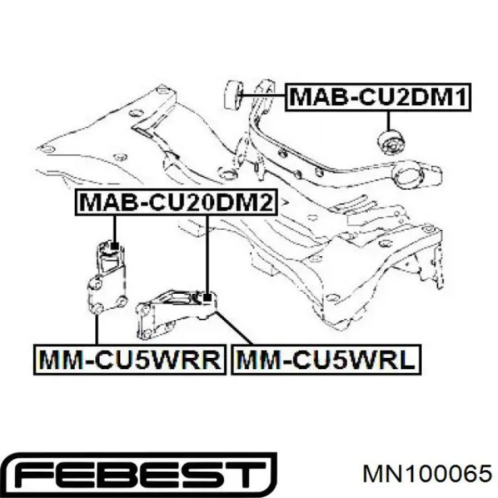 MN100065 Febest silentblock,suspensión, cuerpo del eje trasero, trasero