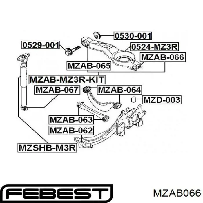 MZAB-066 Febest suspensión, brazo oscilante trasero inferior