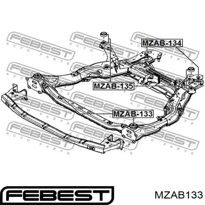 MZAB-133 Febest bloqueo silencioso (almohada De La Viga Delantera (Bastidor Auxiliar))