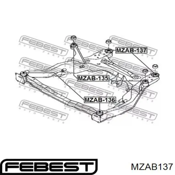 MZAB-137 Febest bloqueo silencioso (almohada De La Viga Delantera (Bastidor Auxiliar))