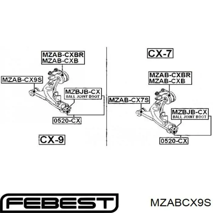 MZABCX9S Febest silentblock de suspensión delantero inferior