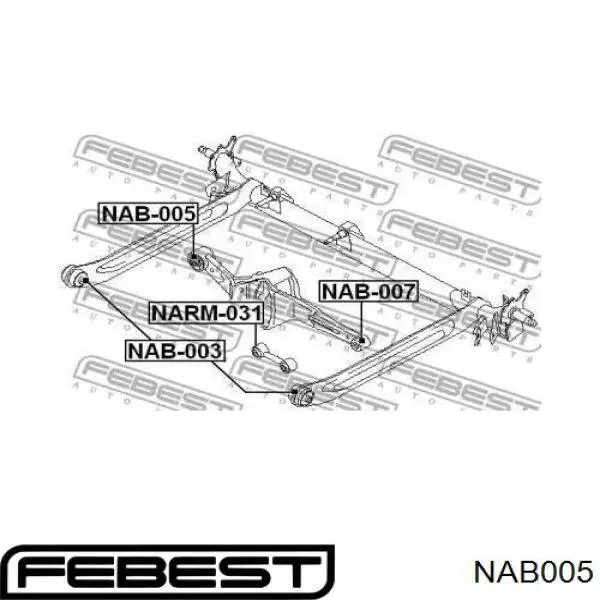 NAB005 Febest suspensión, barra transversal trasera