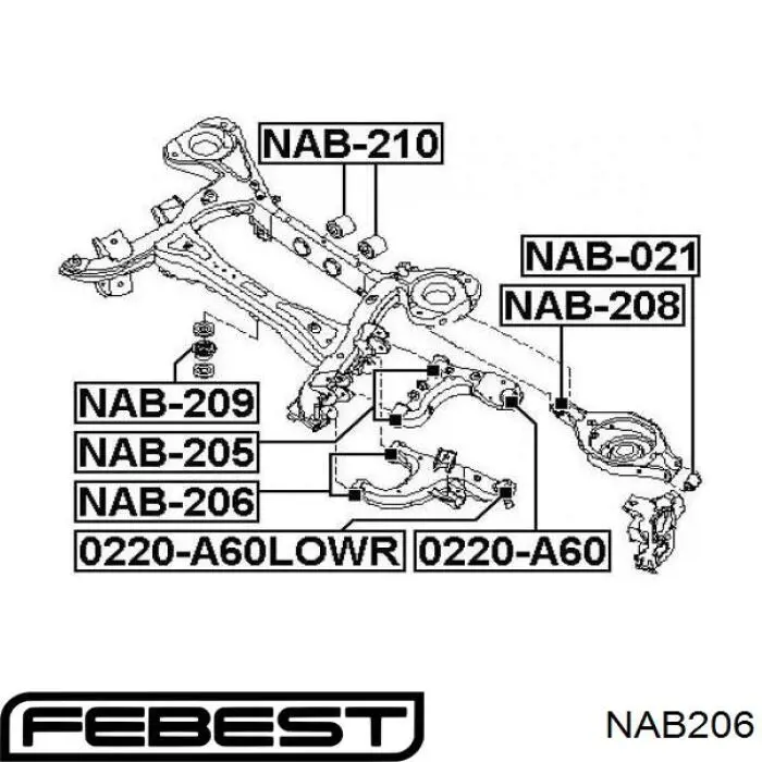 NAB206 Febest suspensión, brazo oscilante trasero inferior