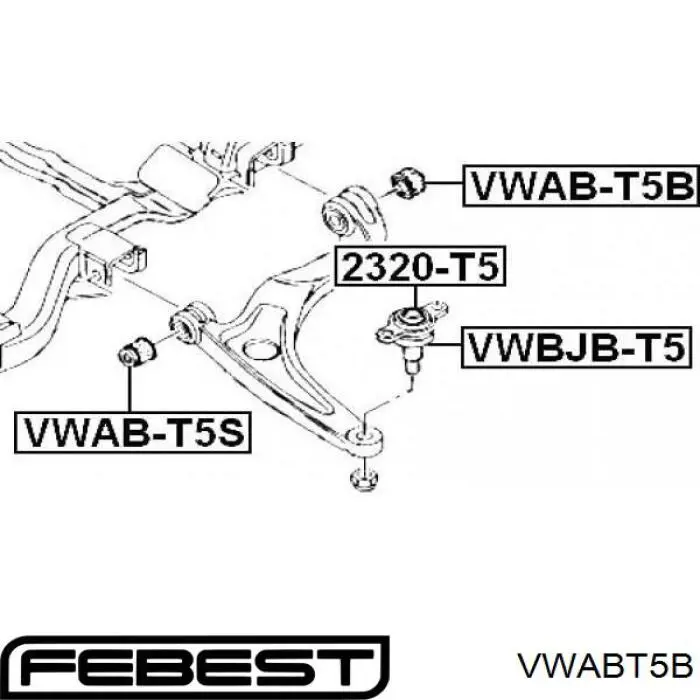 VWAB-T5B Febest silentblock de suspensión delantero inferior