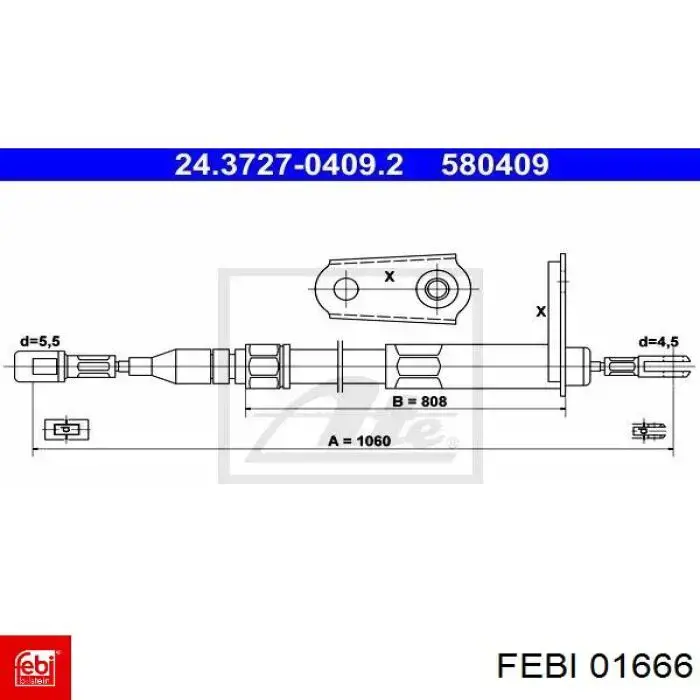 01666 Febi cable de freno de mano trasero derecho/izquierdo