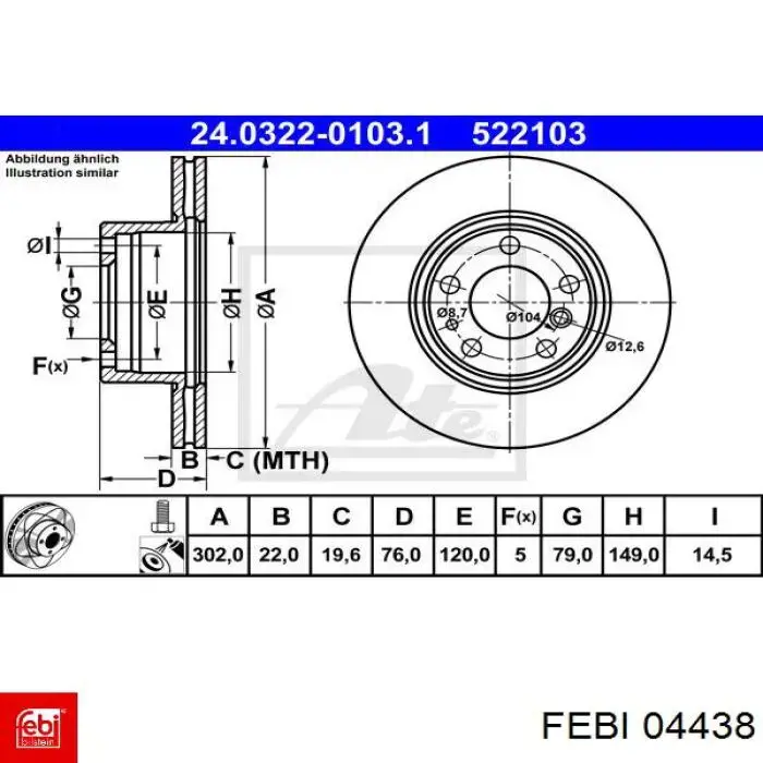 04438 Febi freno de disco delantero