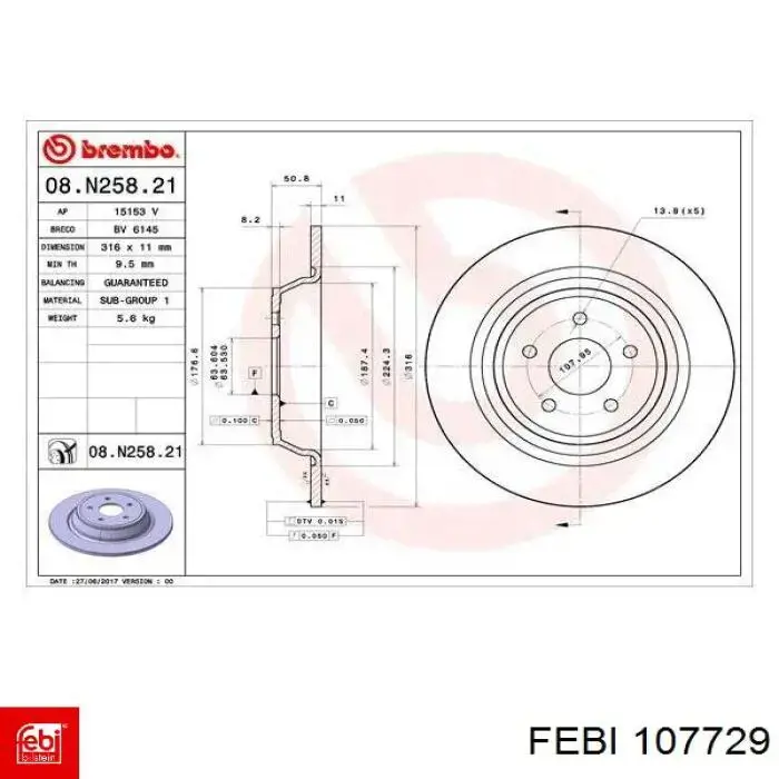 BRRF314 Ford disco de freno trasero