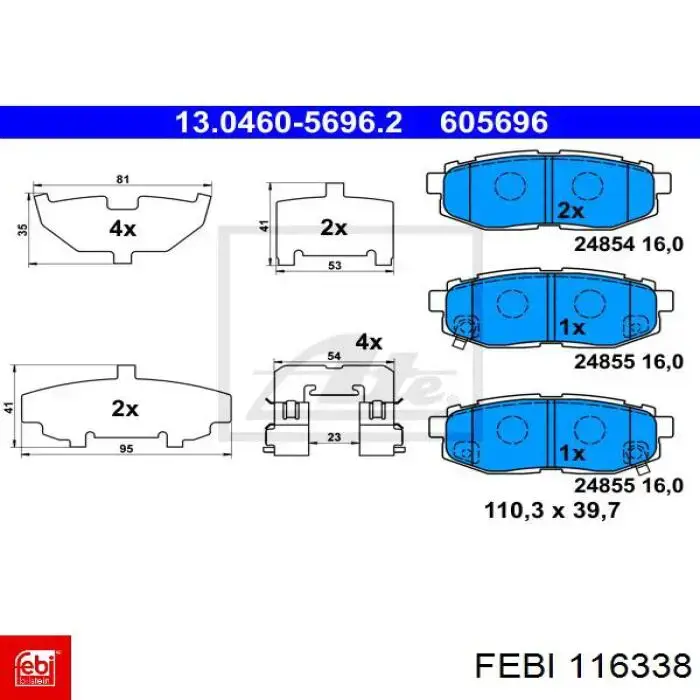 116338 Febi pastillas de freno traseras