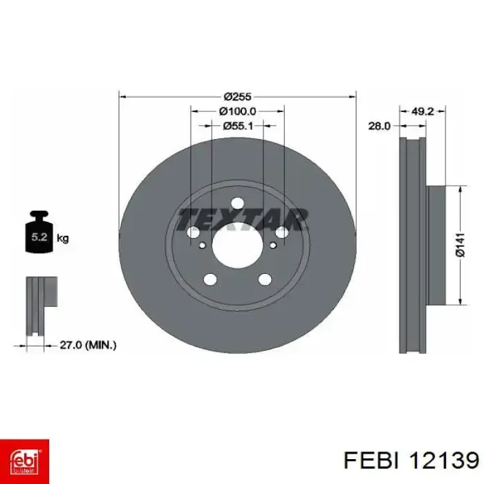 12139 Febi freno de disco delantero