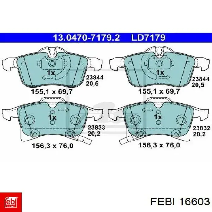 16603 Febi pastillas de freno delanteras