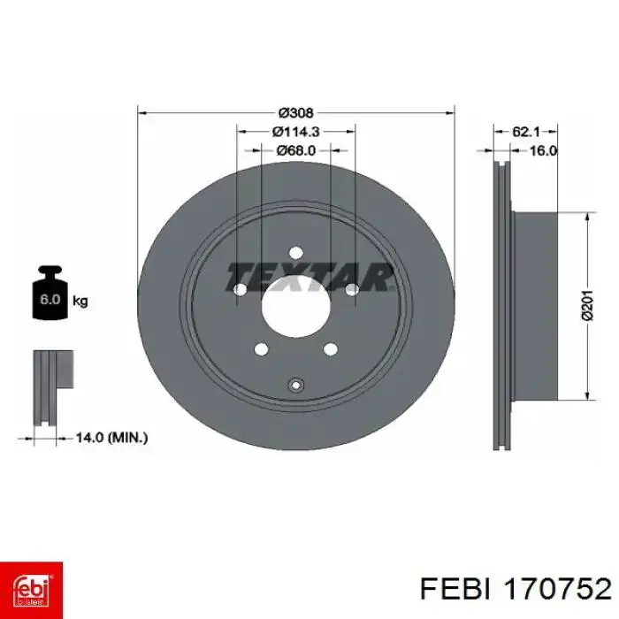 170752 Febi disco de freno trasero