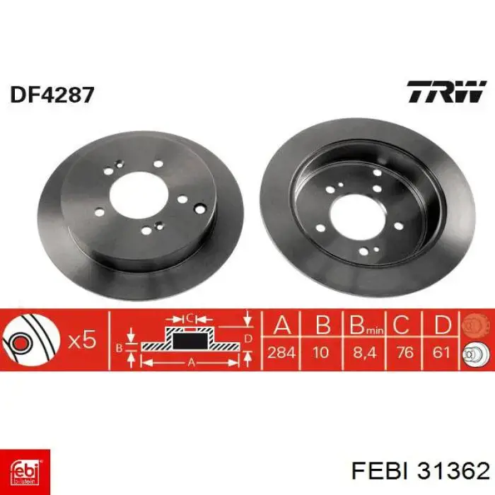 31362 Febi disco de freno trasero