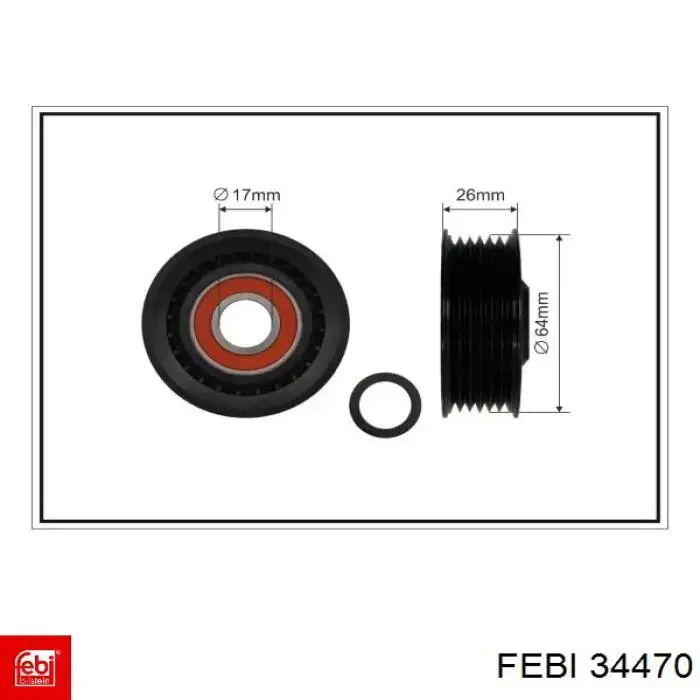 34470 Febi polea inversión / guía, correa poli v