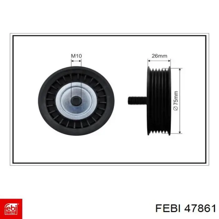 47861 Febi polea inversión / guía, correa poli v