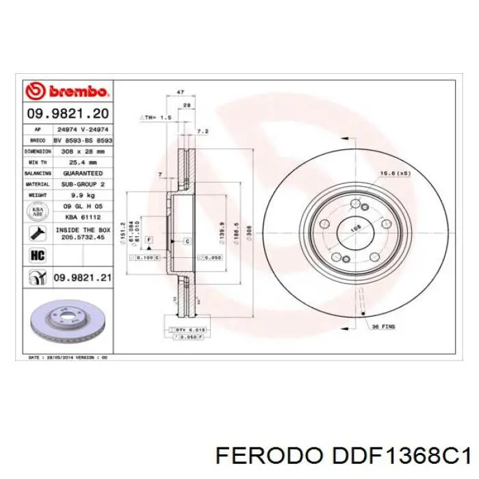 DDF1368C1 Ferodo freno de disco delantero