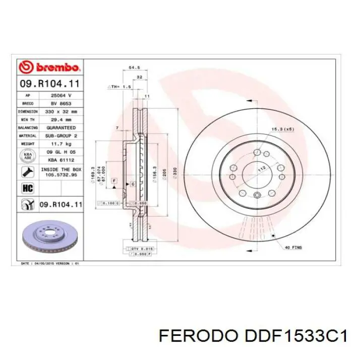 DDF1533C-1 Ferodo freno de disco delantero