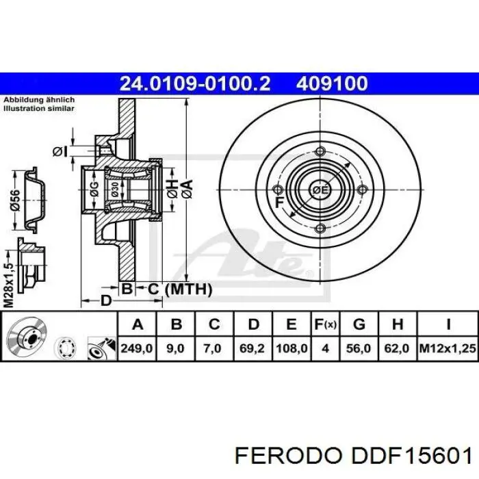 DDF1560-1 Ferodo disco de freno trasero