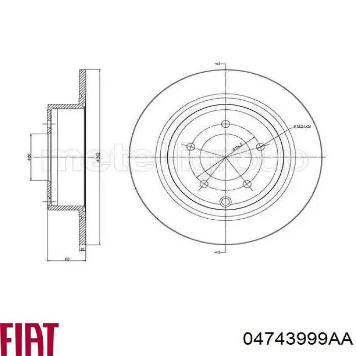 04743999AA Fiat/Alfa/Lancia disco de freno trasero