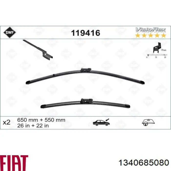 1340685080 Fiat/Alfa/Lancia juego de limpiaparabrisas de luna delantera, 2 piezas