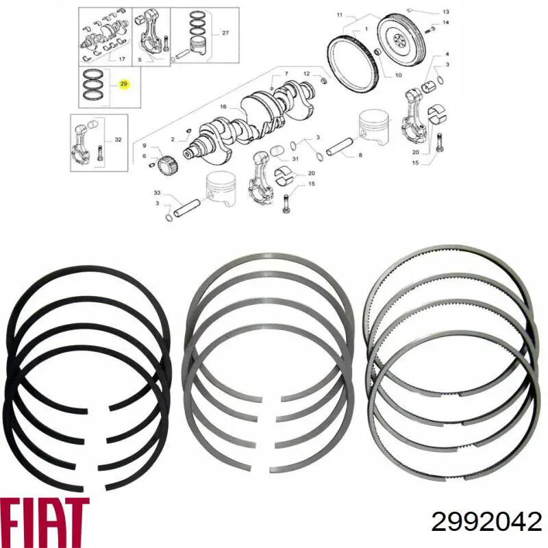 2992042 Fiat/Alfa/Lancia juego de aros de pistón, motor, std