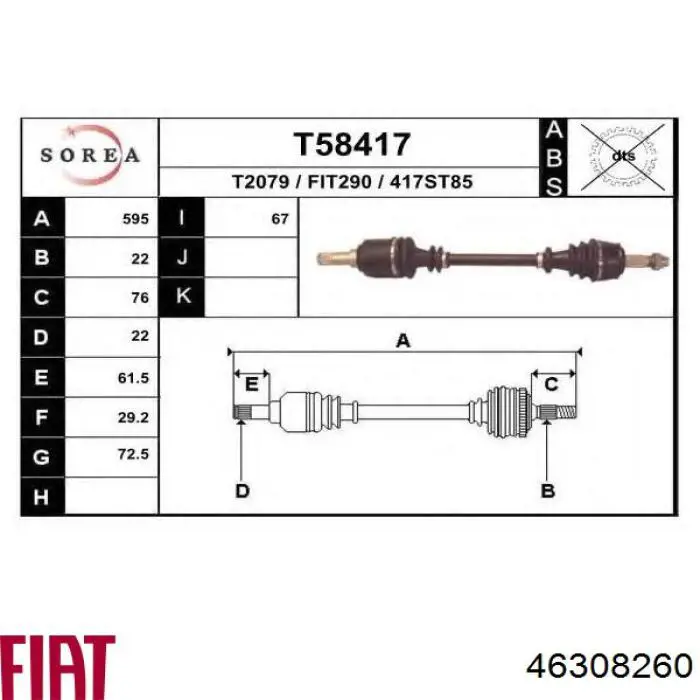  Árbol de transmisión delantero izquierdo para Fiat Panda 2 