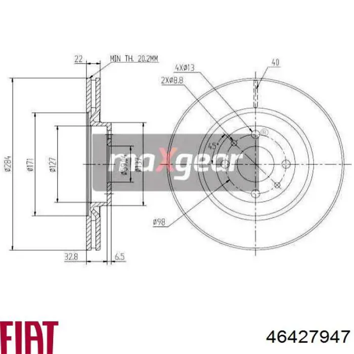 46427947 Fiat/Alfa/Lancia freno de disco delantero