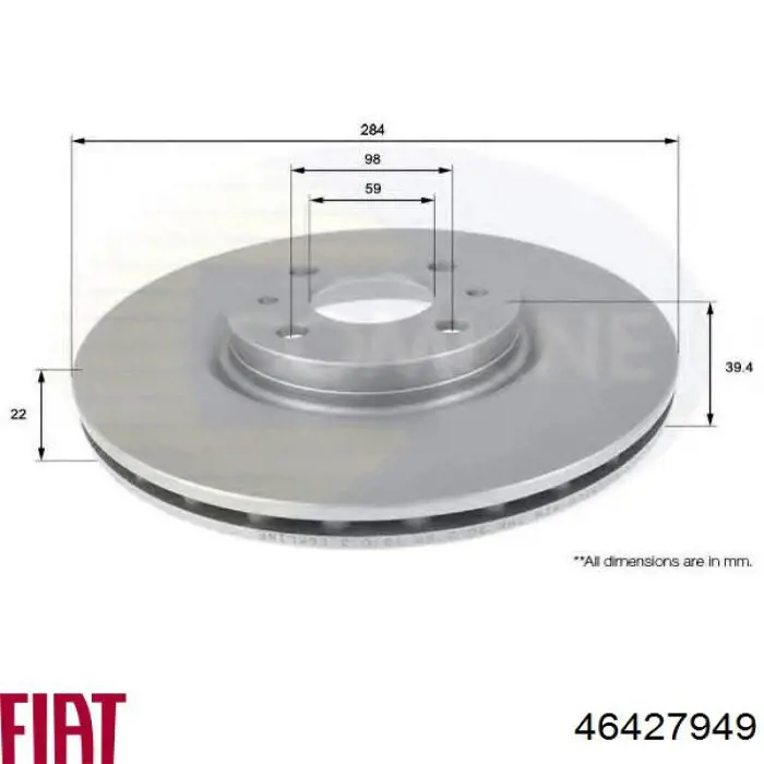 46427949 Fiat/Alfa/Lancia freno de disco delantero