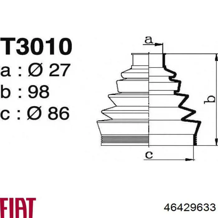 46429633 Fiat/Alfa/Lancia fuelle, árbol de transmisión delantero exterior