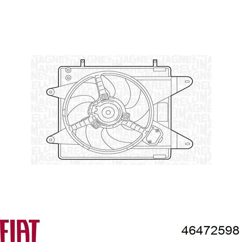 46472598 Fiat/Alfa/Lancia difusor de radiador, ventilador de refrigeración, condensador del aire acondicionado, completo con motor y rodete