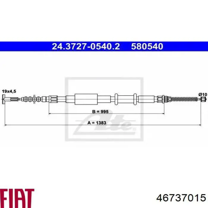 46737015 Fiat/Alfa/Lancia cable de freno de mano trasero derecho