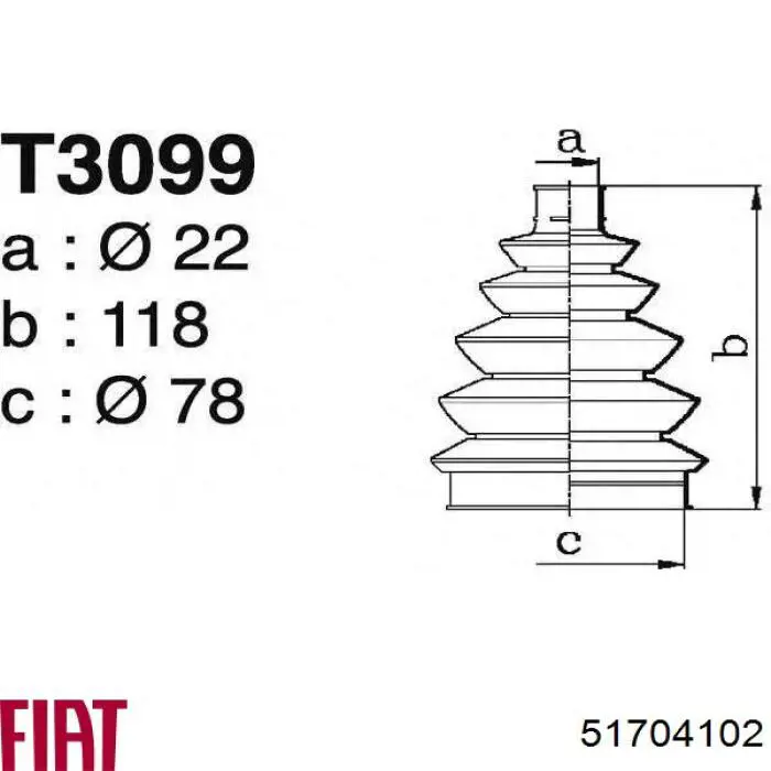 51704102 Fiat/Alfa/Lancia fuelle, árbol de transmisión delantero exterior