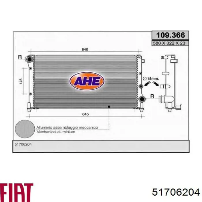 51706204 Fiat/Alfa/Lancia radiador refrigeración del motor